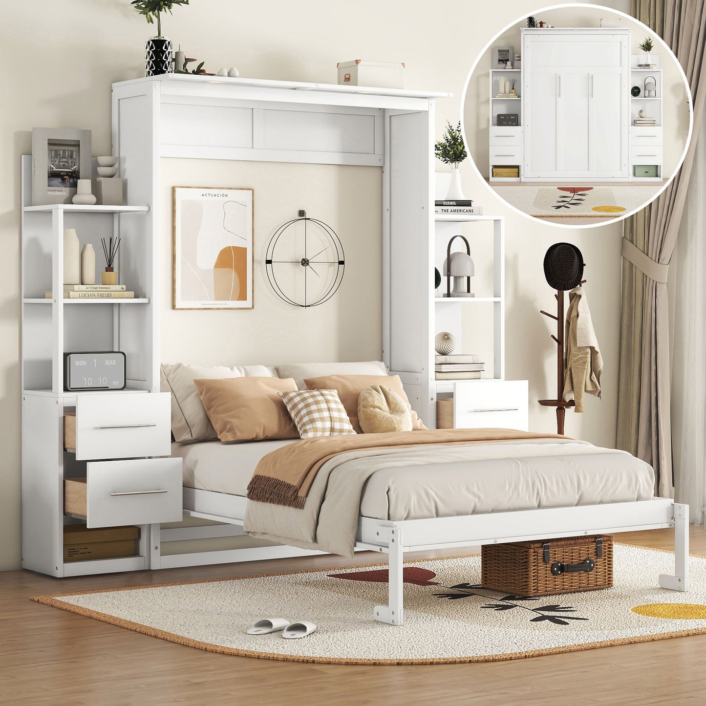 Murphy Wall Bed With Shelves, Drawers And LED Lights