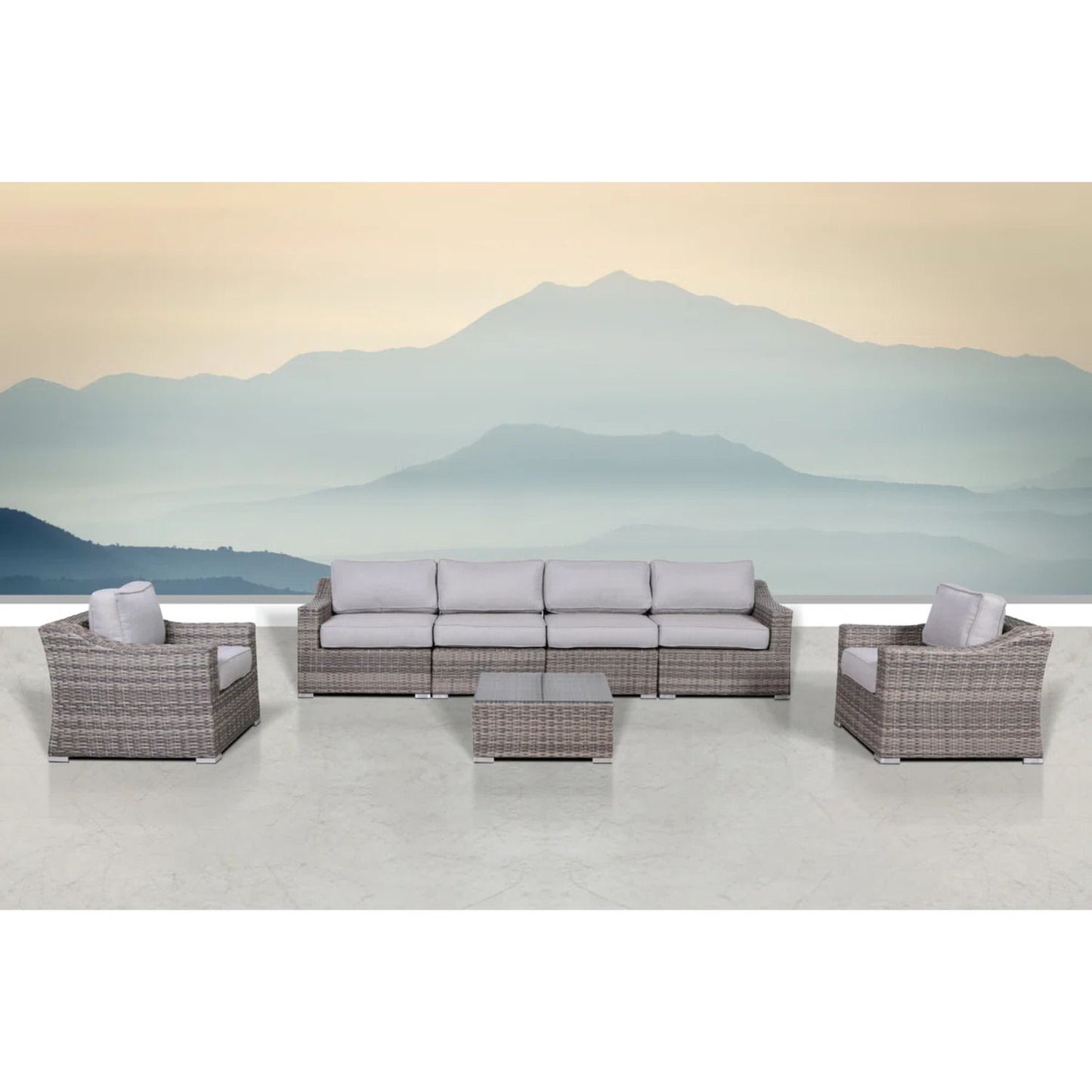 Outdoor Wicker Seating Group For 6 With Cushions - Gray Mix