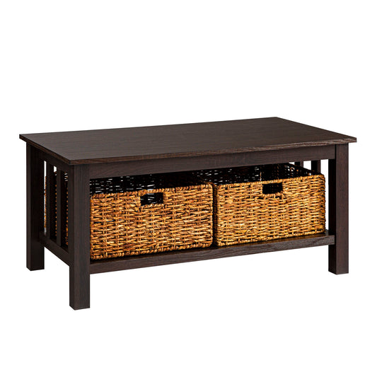 Coffee Table With Lower Shelf And Baskets - Espresso