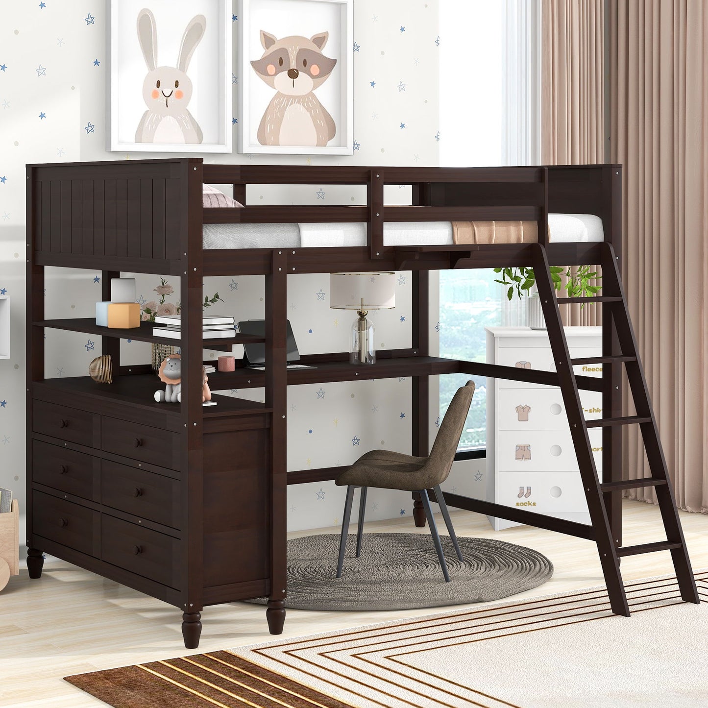 Loft Bed With Drawers With Desk And Shelves