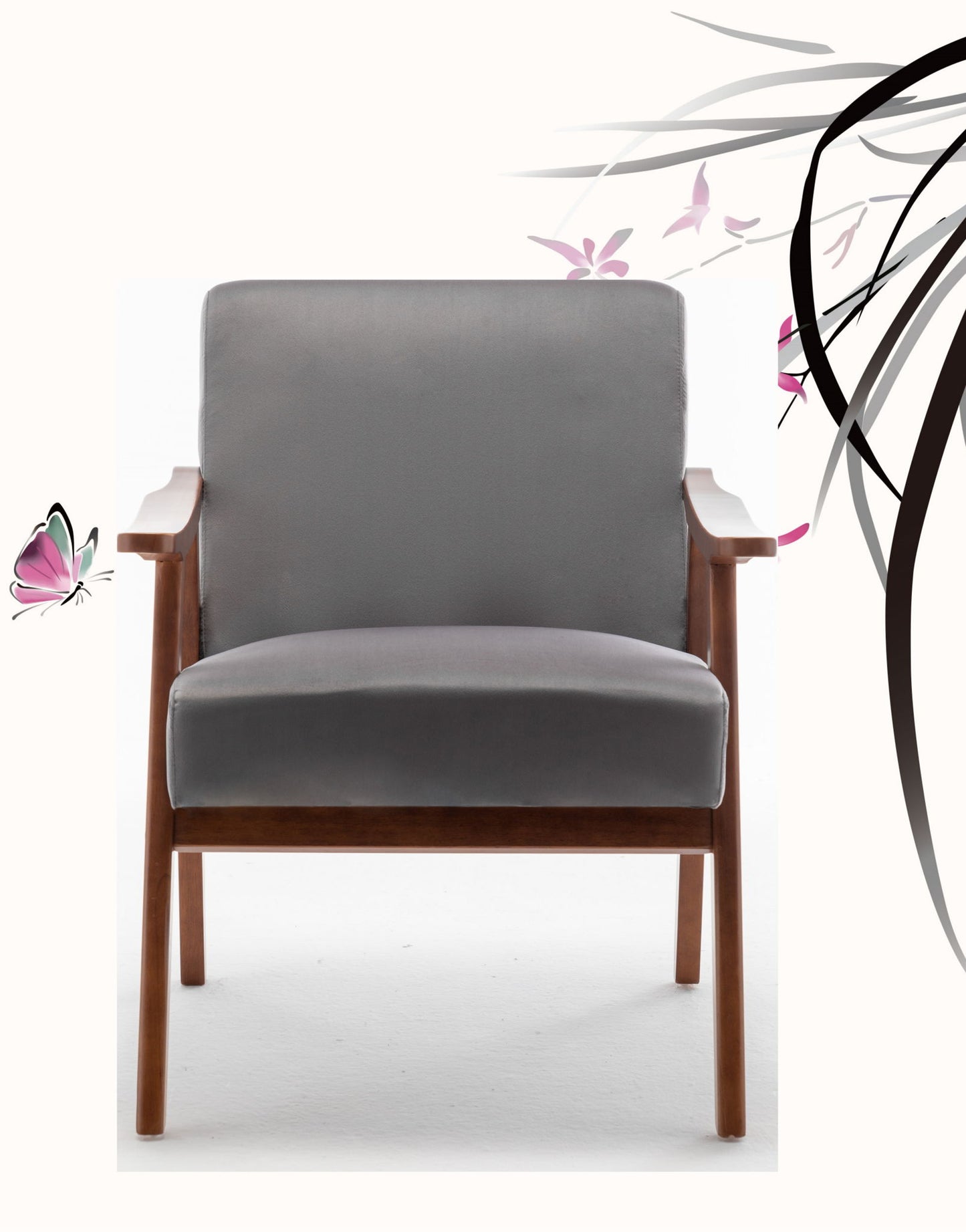Accent Chair, Classic Mid Century Modern For Extra Seating - Gray