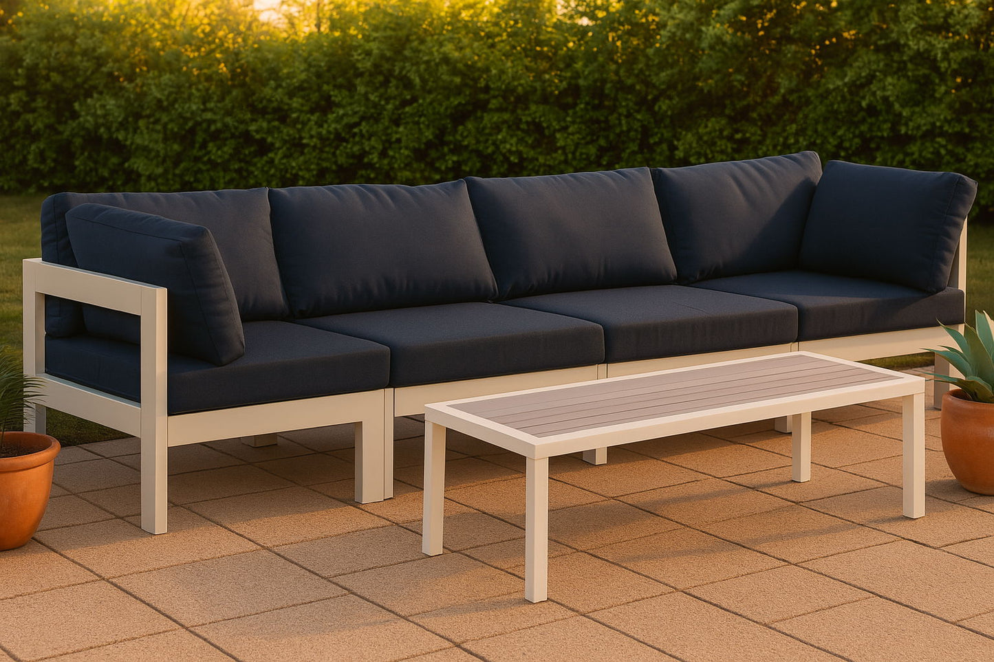 Nizuc - Outdoor Patio 4 Seat Modular Sofa With White Frame