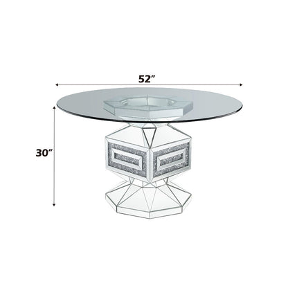 Noralie - 30" Dining Table - Clear Glass, Mirrored & Faux Diamonds