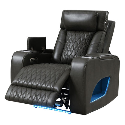 Taddeo - Power Motion Recliner With Power Headrest, USB, Wireless Charger & LED - Dark Gray