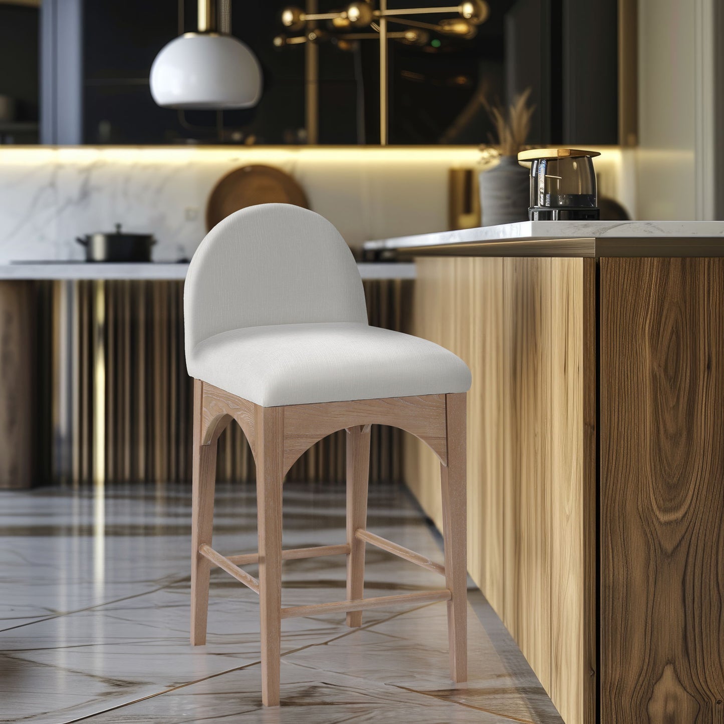 Waldorf - Chenille Stool With Natural Legs