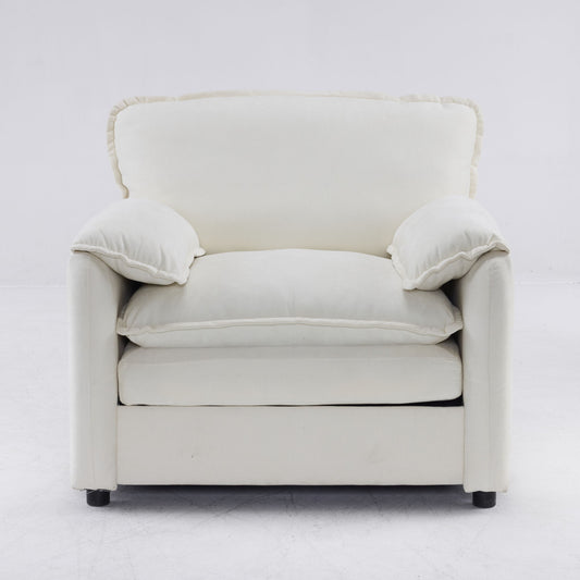 Oversized Reading Armchair With Thick Cushions, High Back Support - White
