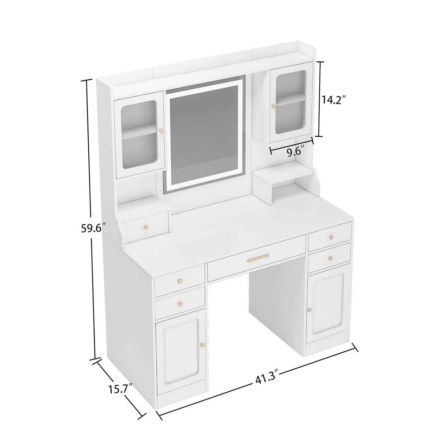 Elegant Vanity Table Set With Mirror, 6 Drawers & Shelves, Construction, Spacious Design - White