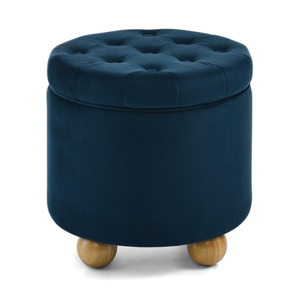 Modern Round Linen Storage Ottoman With Table Top Lid And Storage Space