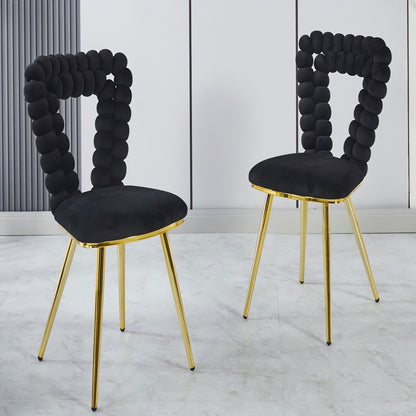 Modern Chair With Iron Tube Legs, Soft Cushions And Comfortable Backrest, Suitable For Dining Room, Living Room, Cafe, Hairball Back