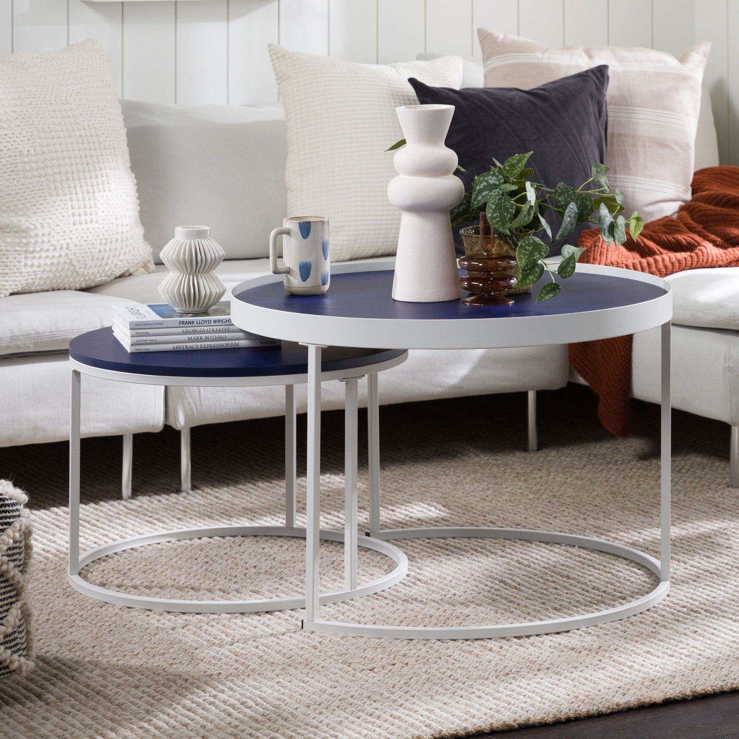 Contemporary Gallery Top Round Nesting Coffee Table Set