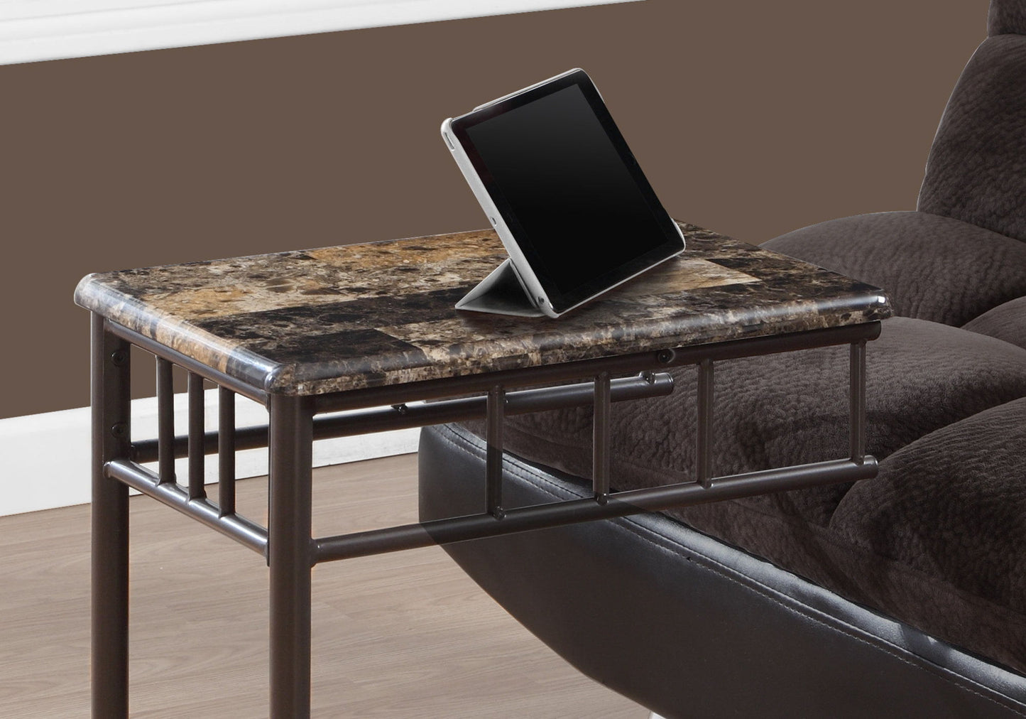 C-Shaped Accent Table Marble Look For Living Room - Espresso
