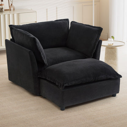Modern Cozy Upholstered Armchair Sofa With Movable Ottoman