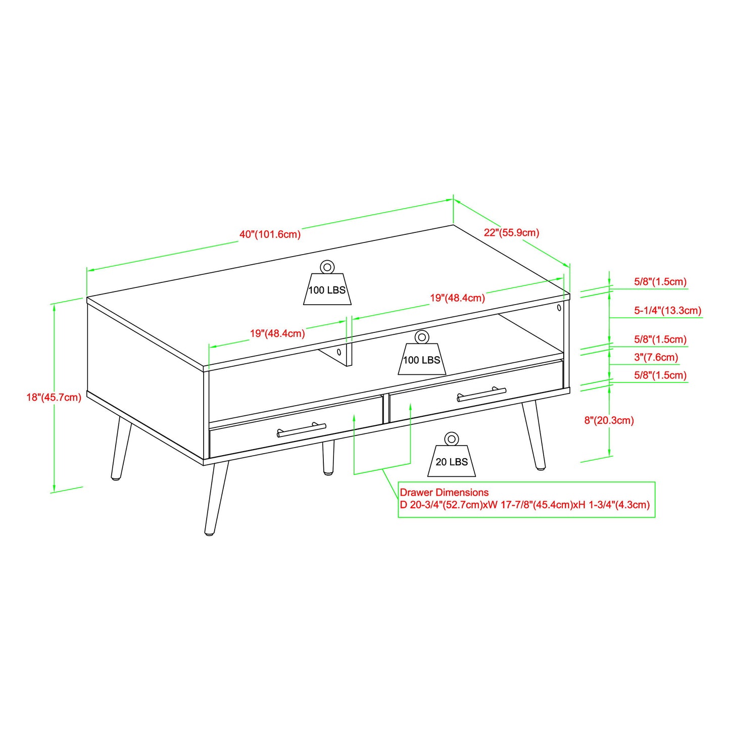 Contemporary 2 Drawer Low Coffee Table