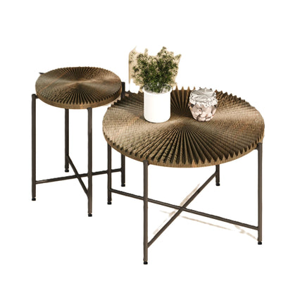 Radial - Pattern Coffee And End Table Set Waterproof Cover, Distressed Cylindrical Design, Legs Classic Rustic Charm (Set of 2) - Walnut Brown
