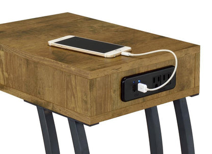Troy - 1-Drawer C-Shaped Side Table Power Outlet