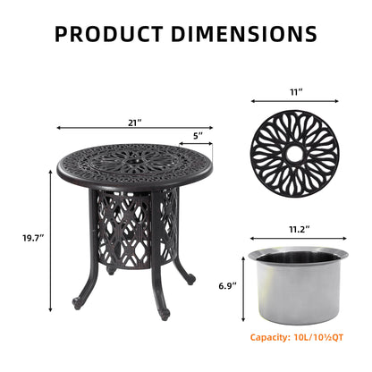 Side Table With Removable Ice Bucket, Hand Brushed Finish, Food Grade Bucket For Indoor & Outdoor Use - Antique Bronze