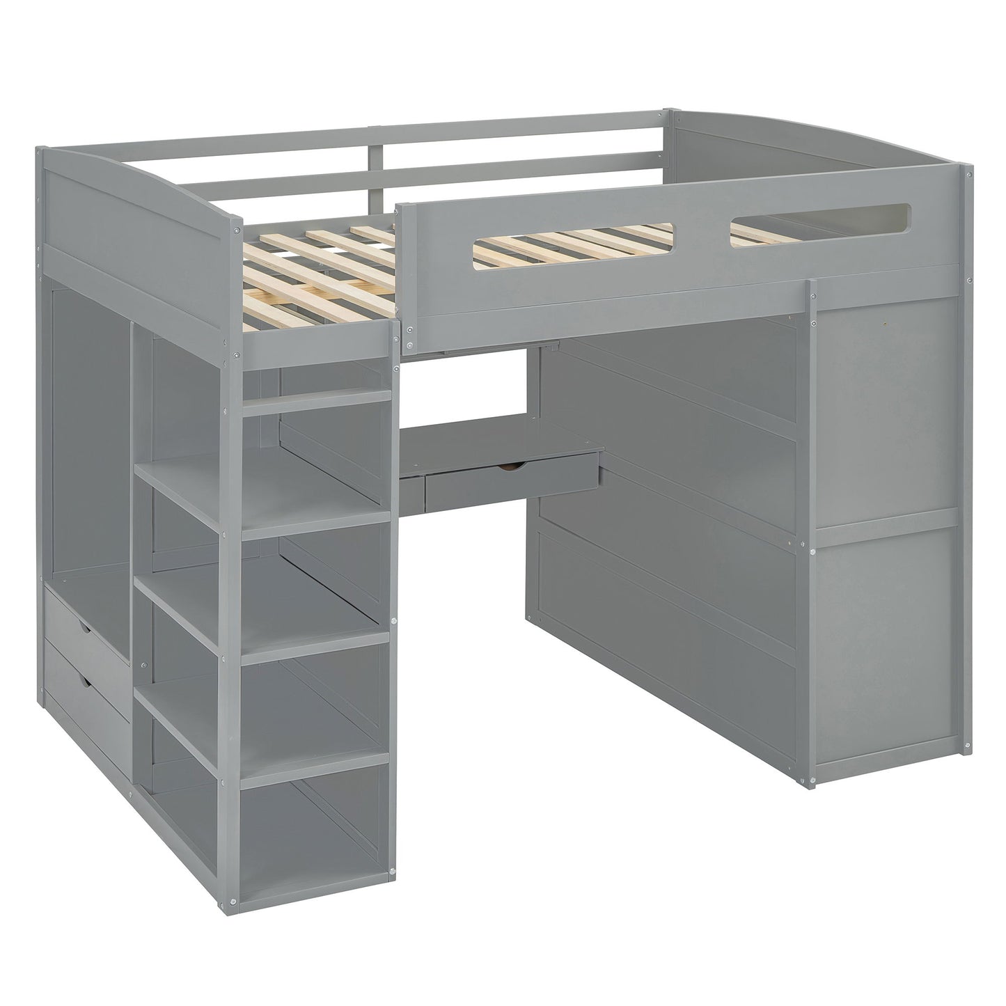 Loft Bed With Desk, Wardrobes, 4 Drawers And 4 Shelves