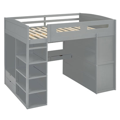 Loft Bed With Desk, Wardrobes, 4 Drawers And 4 Shelves