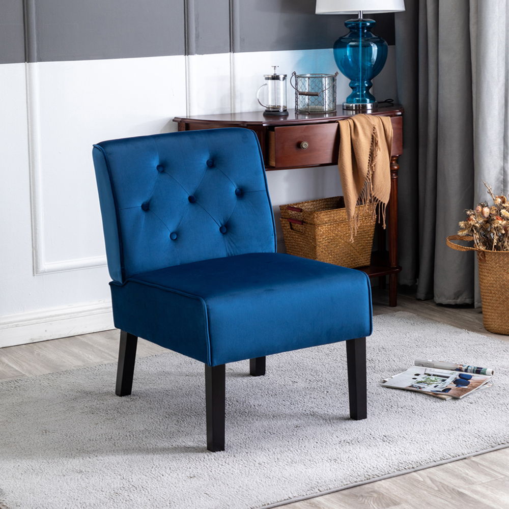 Reese - Living Room Armless Button Tufted Pattern Accent Chair (Set of 2) - Dark Blue
