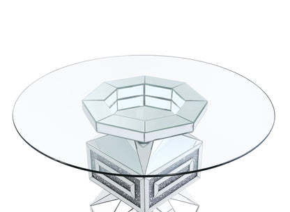 Noralie - 30" Dining Table - Clear Glass, Mirrored & Faux Diamonds