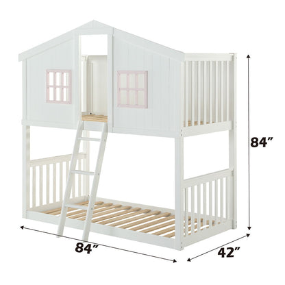 Rohan Cottage - Twin Over Twin Bunk Bed - White & Pink