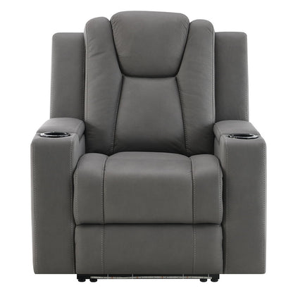 Leuco - Power Motion Recliner With Cup Holder, Control, LED & Power Headrest - Gray