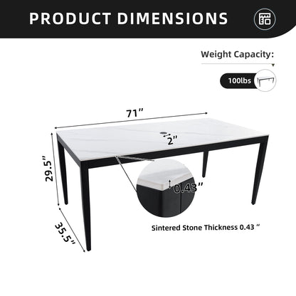 Outdoor Modern Patio Dining Table, Post Tapered Legs Seats 6, Weatherproof & Rust Free - Ember Black / White