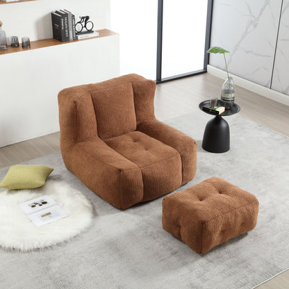 Modern Indoor Fluffy Bean Bag Chair With Memory Foam And Ottoman, Super Soft