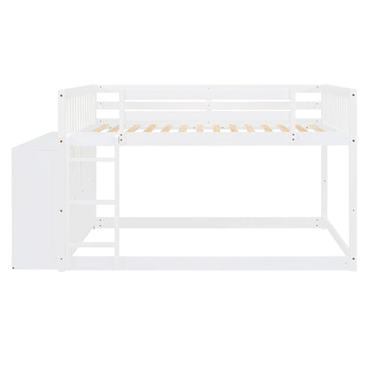 Full Over Full Bunk Bed With Storage And Shelves And Elegant Durable Design - White