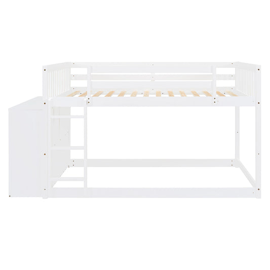 Full Over Full Bunk Bed With Storage And Shelves And Elegant Durable Design - White