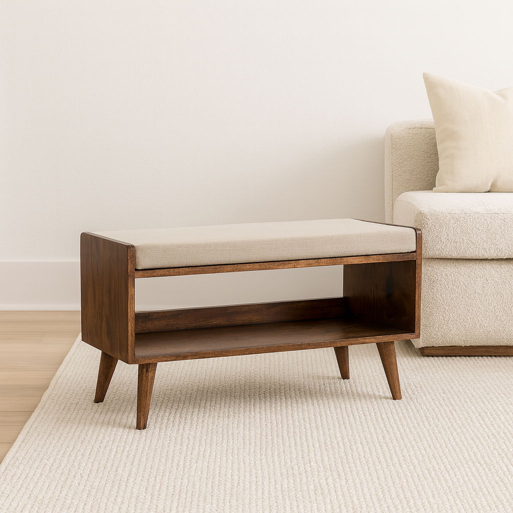Solid Wood Bench With Upholstered Sea
