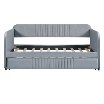 Upholstered Daybed Sofa Bed Twin Size With Trundle Bed And Slat - Gray
