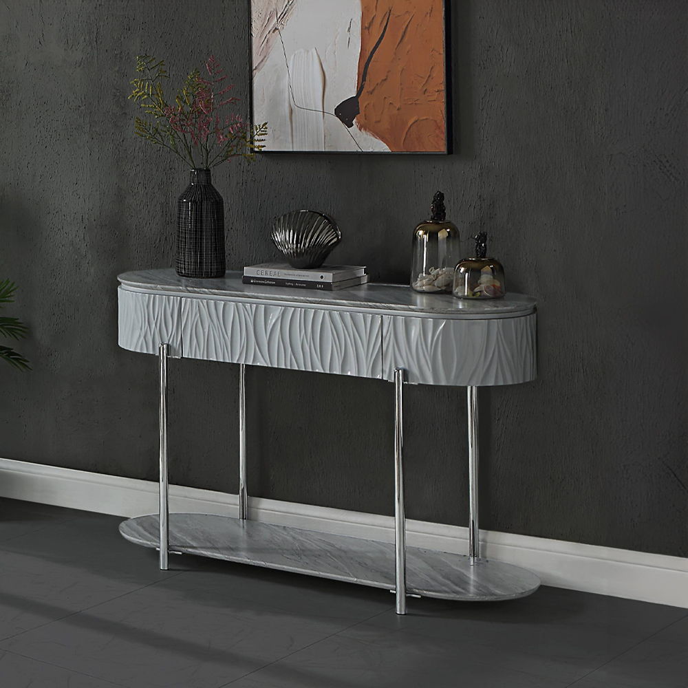 Yukino - Sofa Table - Gray High Gloss & Chrome