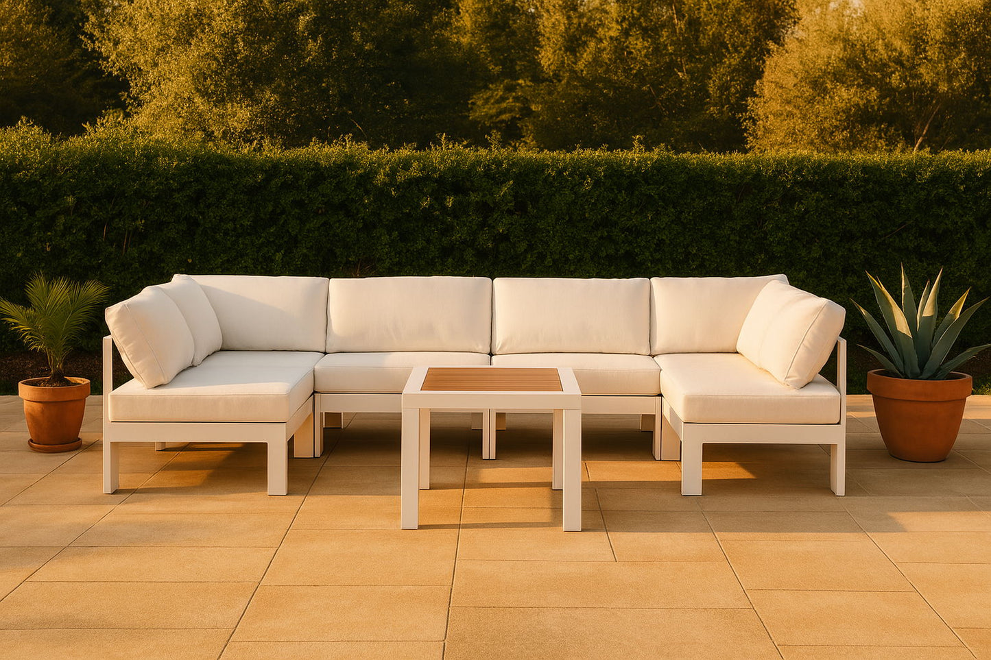 Nizuc - Outdoor Patio 6 Piece Modular Sectional With White Frame