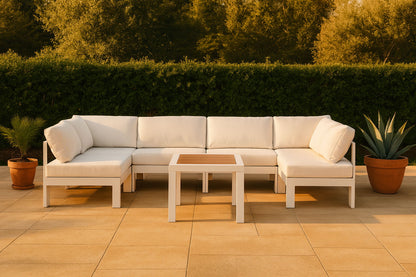Nizuc - Outdoor Patio 6 Piece Modular Sectional With White Frame
