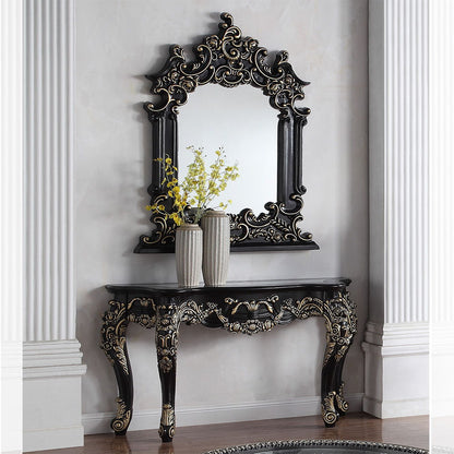 HD-328B - Console Table - Black Enamel With Gold Highlights