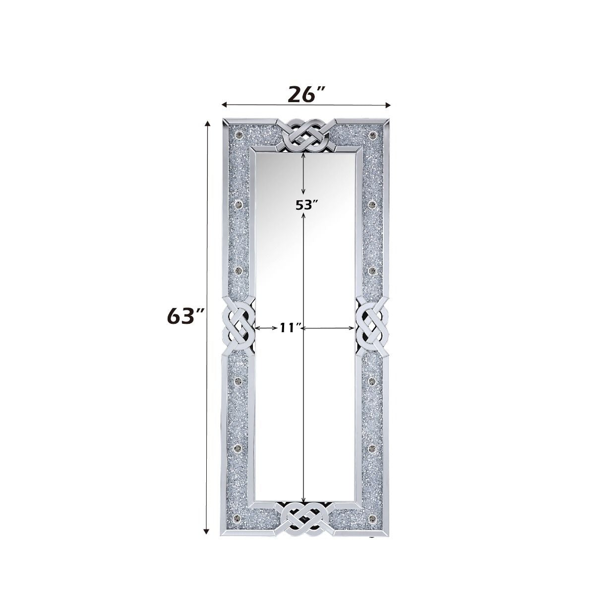 Noralie - 63" Rectangular Floor Mirror With Faux Diamonds - Mirrored