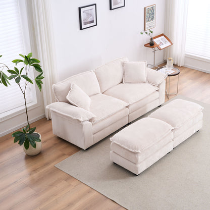 Corduroy 2 Seats Sofa With 2 Back Pillows, 2 Toss Pillows And 2 Ottoman