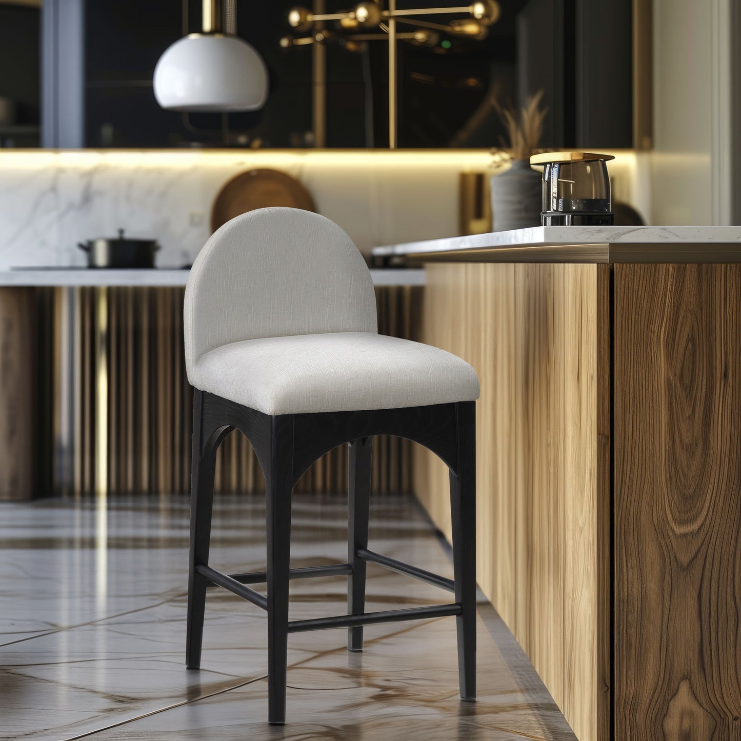 Waldorf - Chenille Stool With Black Legs