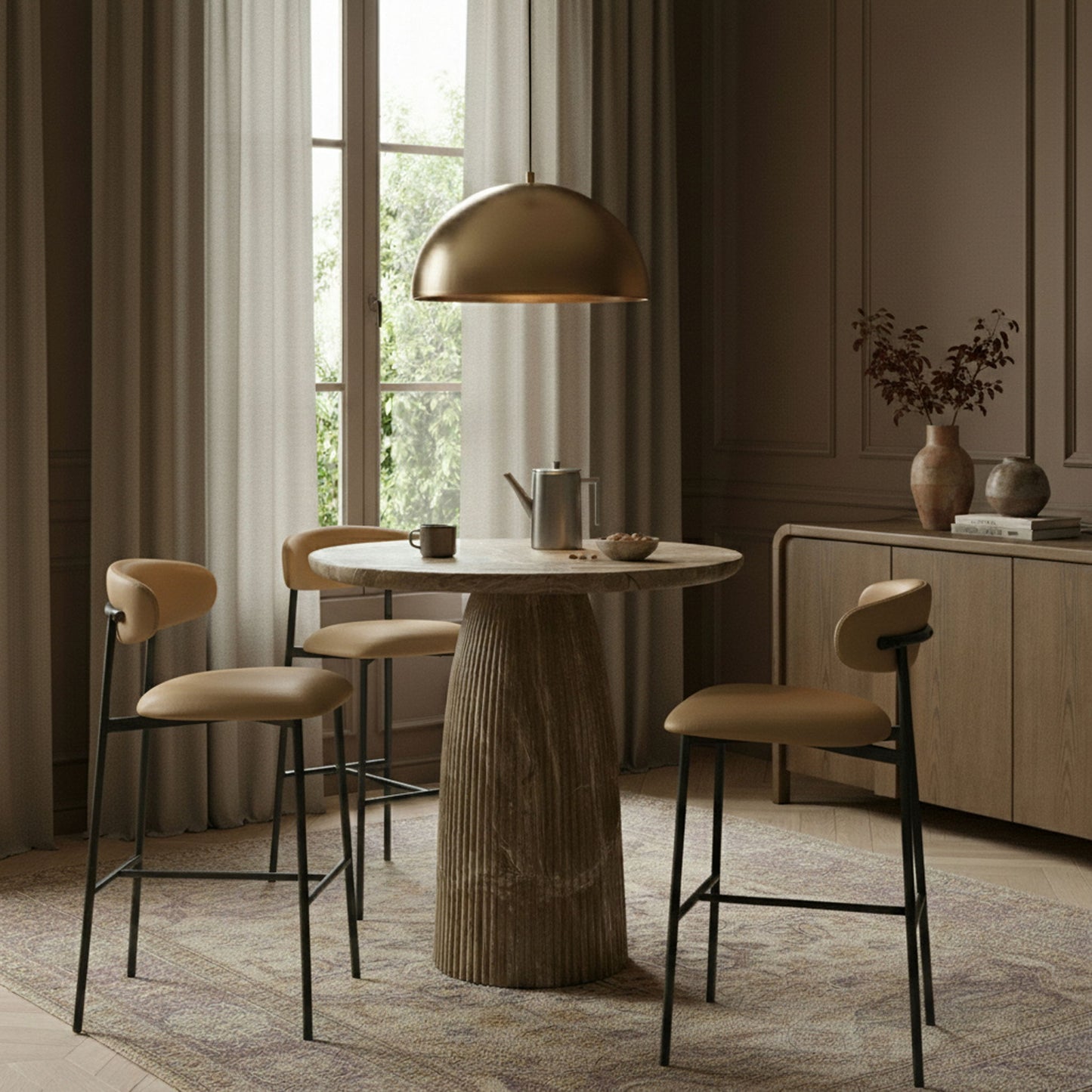 Lupita - Vegan Leather Upholstered Bar Stool With Matte Black Frame (Set of 2)