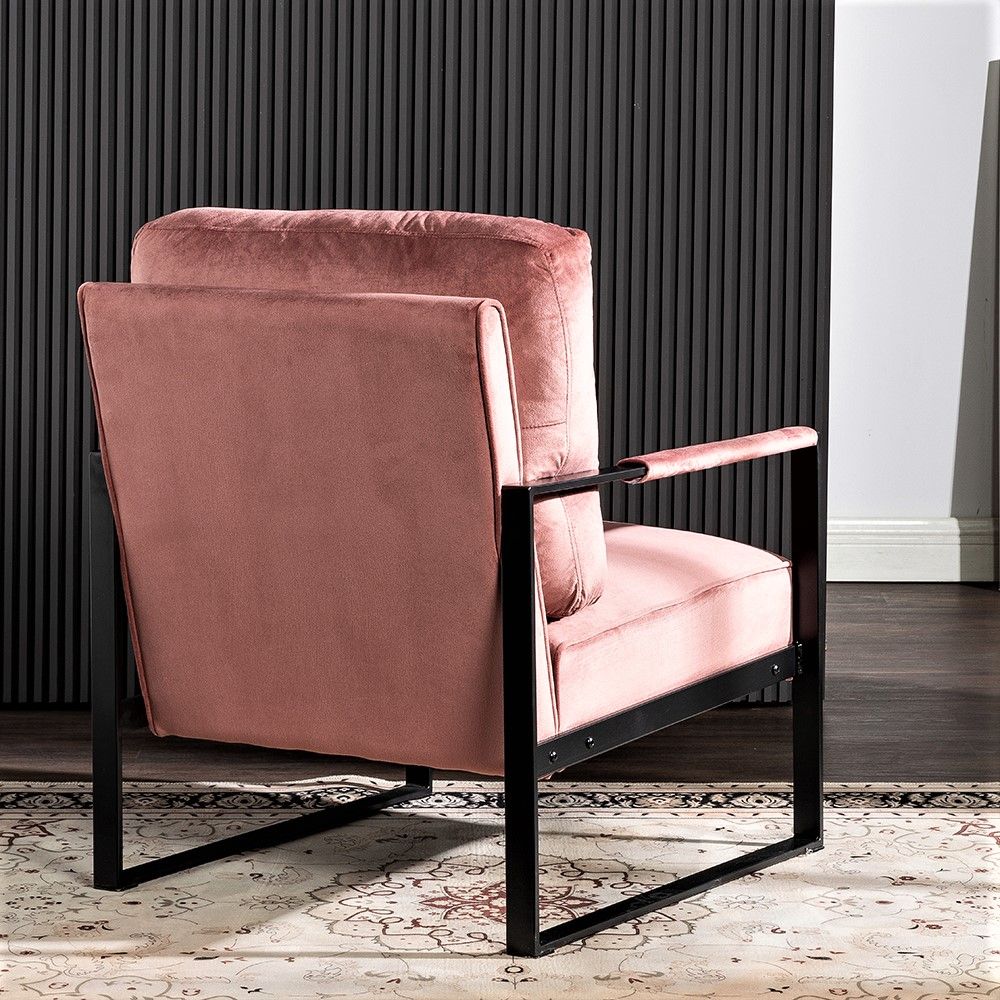Classic Mid Century Modern Accent Chair With Durable Square Metal Frame, Armchair Upholstery - Rose