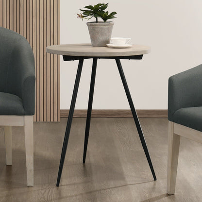 Neroli - Round Side Table With Black Metal Base - Oak White