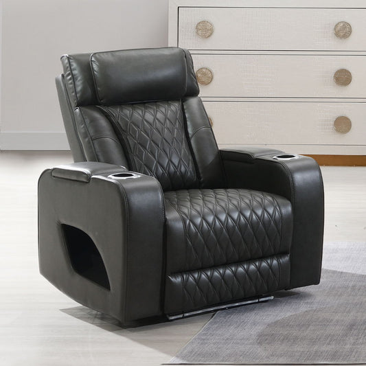 Taddeo - Power Motion Recliner With Power Headrest, USB, Wireless Charger & LED - Dark Gray