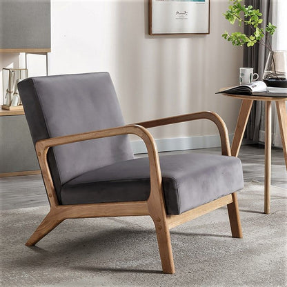 Classic Mid-Century Modern Accent Chairs, Open Framed Armchair With Cushioning And - Gray