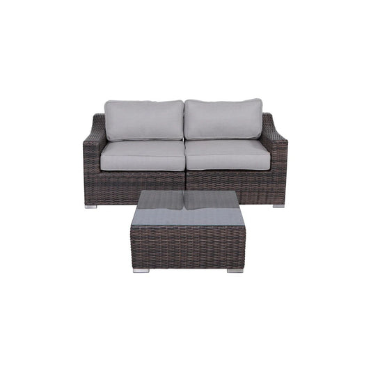3 Piece Patio Rattan Conversation Set With Cushions - Brown Mix
