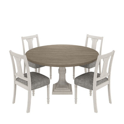 Tannen - Round 5 Piece Dining Table (Set of 5) - White And Gray