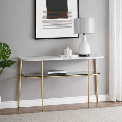 Modern Minimal Curved Entry Table - Gray / Gold
