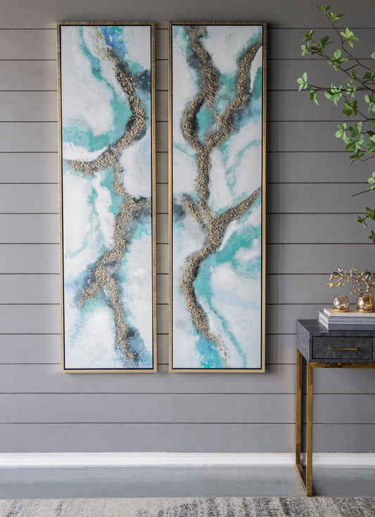 Elongated Modern Abstract Oil Painting, Rectangle Framed Wall Art (Set of 2) - Multicolor