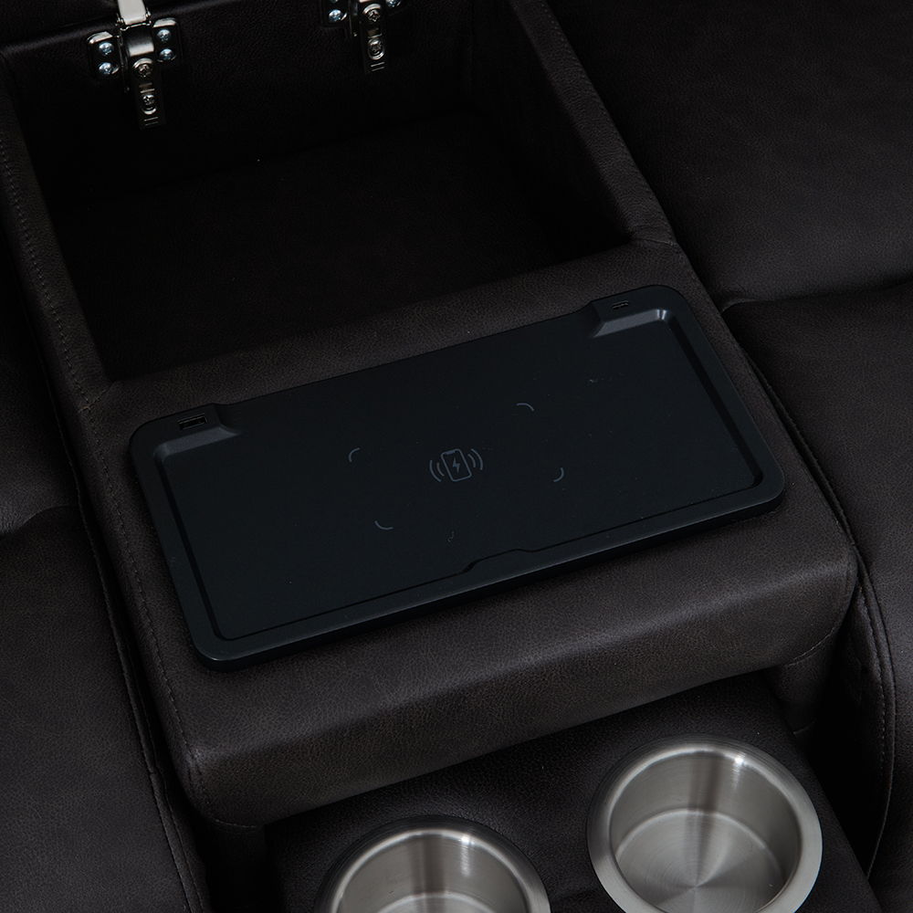 Wendell - Power Motion Loveseat With Console, Wireless Charger, Storage, USB & LED - Dark Gray