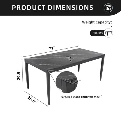 Outdoor Modern Patio Dining Table, Post Tapered Legs Seats 6, Weatherproof & Rust Free - Ember Black
